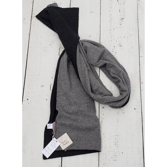 Note di Anita Women's GRAY / BLACK Reversible Wool, Cashmere, Nylon Scarf NEW